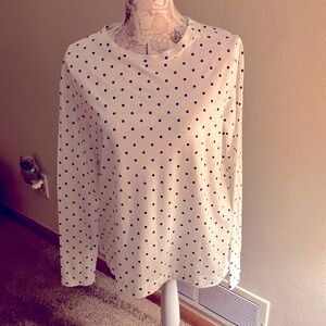 LOFT. White long sleeve lightweight top with black polka dots. Size Large. NWT